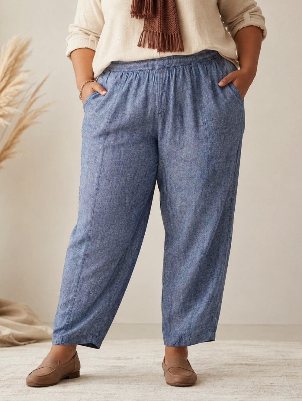 NWT Linen Blend Cropped Pants Women's Heathered Blue